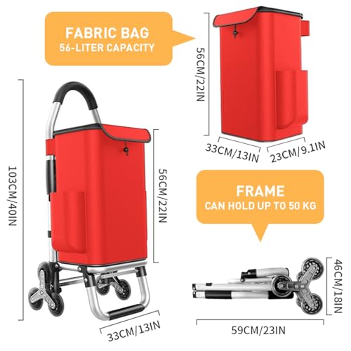 Heavy Duty 3 in 1 Shopping Cart, Foldable Hand Truck with 6 Wheels - color: Red