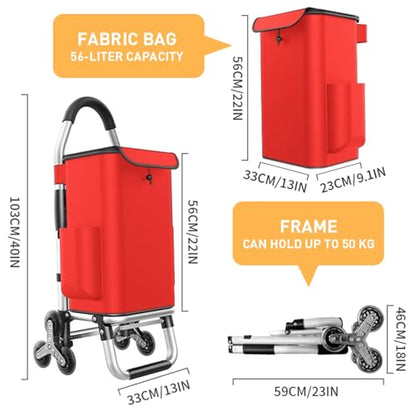 Heavy Duty 3 in 1 Shopping Cart, Foldable Hand Truck with 6 Wheels - color: Red