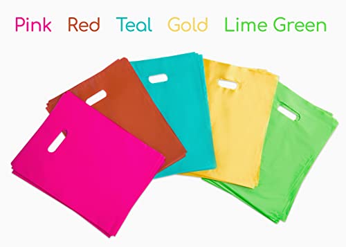Choice Marts 100 Multicolor Plastic Bags With Handles 9x12 Merchandise Bags - color: Multicolor