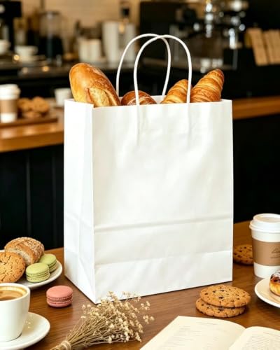 qiqee 30-Packs White Gift Bags with Handles Bulk 13''x5 x10 Large Size Paper Bags Multiple Uses (Large Size) - size: Large - 30 Pieces