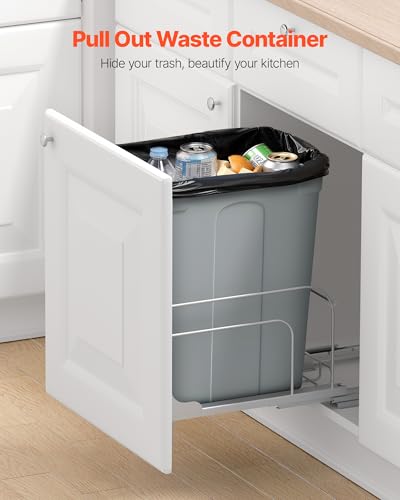 VEVOR Pullout Trash Can for Kitchen Cabinets, 35 QT Garbage Waste Recycling Bin, Under Mount Waste Container, with Heavy Duty Metal Soft Close Sliding System and Door Kit, for Sink, Under Counter - size: 35 QT, style: With Soft Close