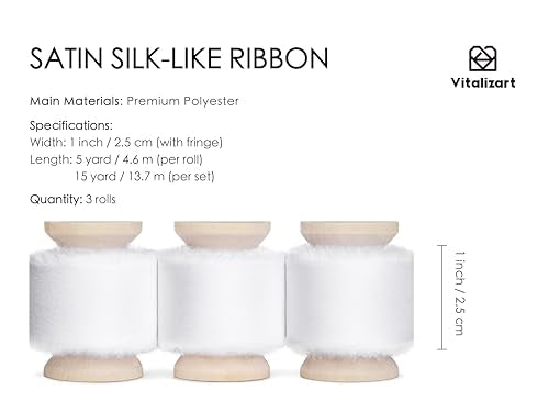 Vitalizart White Silk Satin Ribbon 1" x 15 Yds Wooden Spool Handmade Frayed - color: Off White