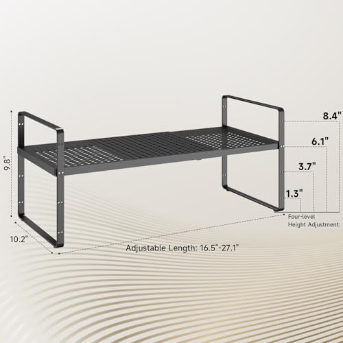 16.5~27.1" Expandable Shelf with Hole，2Pack 10.2" Wide Stackable Cabinet Shelves，Black - color: Black, size: 2Pcs // 10.2''W-K