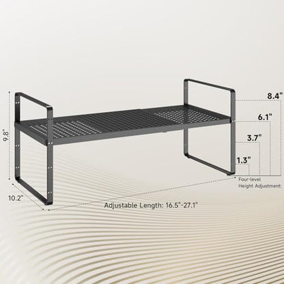 16.5~27.1" Expandable Shelf with Hole，1Pack 10.2" Wide Stackable Cabinet Shelves，Black - color: Black, size: 1Pcs // 10.2''W-K