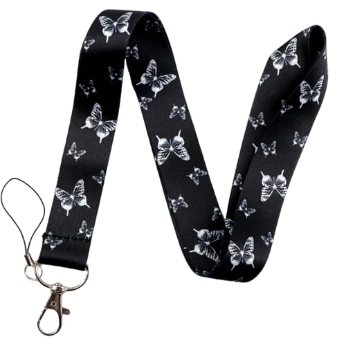 Butterfly Badge Holder with Lanyard, Simple Vertical Plastic ID Card Holder with Silky Neck Lanyard and Retractable Reel Clip, Black Teacher Lanyards with Keychain for Women, Girls, Nurse - color: Butterfly1