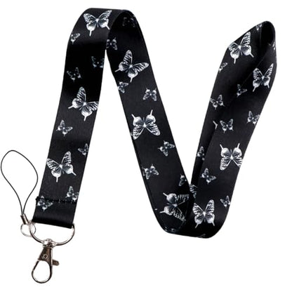 Butterfly Badge Holder with Lanyard, Simple Vertical Plastic ID Card Holder with Silky Neck Lanyard and Retractable Reel Clip, Black Teacher Lanyards with Keychain for Women, Girls, Nurse - color: Butterfly1