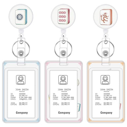 3 Pack Retractable Id Badge Holder Set with Clip, Mahjong Pattern - color: Mahjong