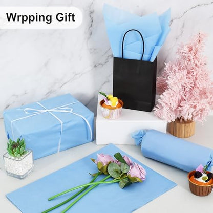 BEISHIDA 100 Sheets Grey Blue Tissue Paper Bulk, Wrapping Tissue Paper for Gift Bags, 14 x 20 Inch Gift Wrap for Birthday Wedding Graduation DIY Crafts Holiday Flowers - color: grey blue