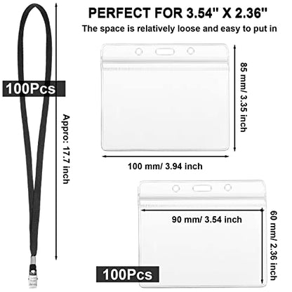 Marspark 100 Sets 4"x3" Name Badge Holder with Lanyard Bulk, Black - color: Black