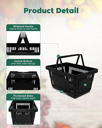 12PCS 21L Shopping Basket With Plastic Handles, Portable Grocery Basket