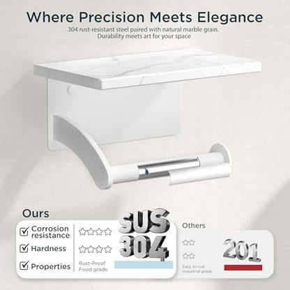 FORIOUS Natural Marble Toilet Paper Holder with Phone Shelf, Commercial - color: White, size: Single Roll