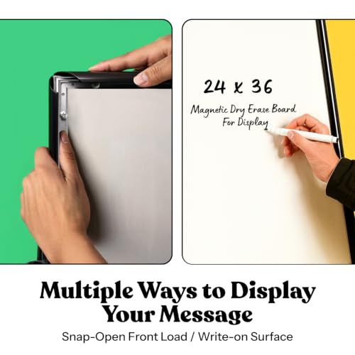T-SIGN Sidewalk Sign for Indoor & Outdoor Sign - Open Aluminum A Frame Sign Poster Board 24x36 Inches, White Dry Erase Surface - Heavy Duty Double Sided Sandwich Board, Street Advertising Sign Board - color: Black - Premium Dry Erase Surface