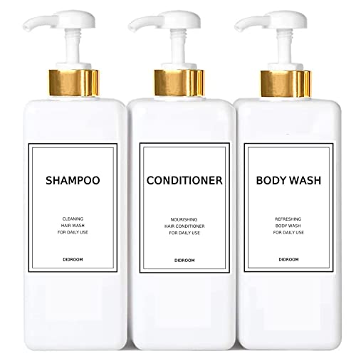 Modern Silver Shampoo and Conditioner Dispenser (21 oz, Pack of 3) Refillable Pump Bottle Set Empty Shower Plastic Bottles with Pump for Bathroom Body Wash Soap and Shower (Gold) - color: Gold