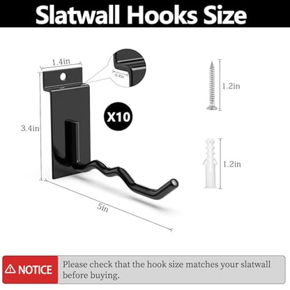 3-H Wave Slatwall Hooks,Heavy Duty Wave Shape Holds 3 Items - size: 5"x10
