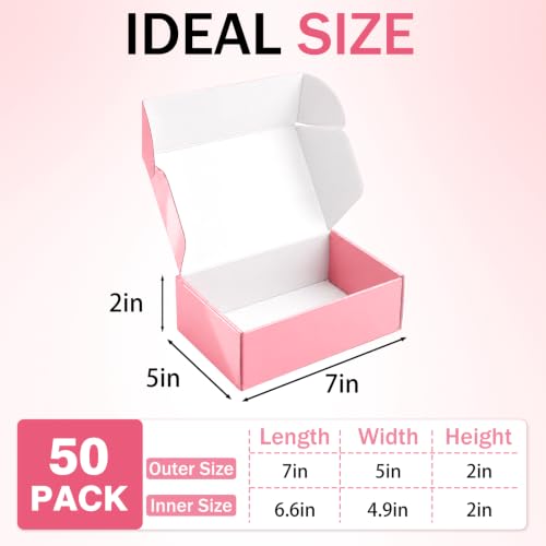 50 Pack Pink Shipping Boxes, 7x5x2" Cardboard Mailing Boxes for Shipping Small Business, Bulk Packaging Boxes - color: Glossy Pink, size: 7x5x2 50 Pack