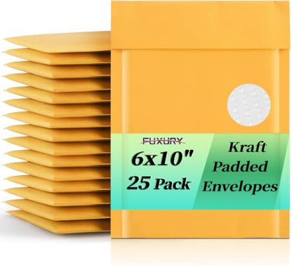 Fuxury Kraft Bubble Mailer 6x10 Inch 25 Pack Self Seal Padded Envelopes - color: Yellow, size: 6x10" 25PC