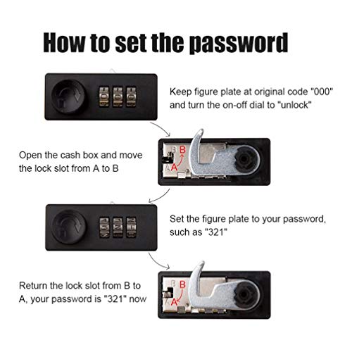 Cash Box with Money Tray, Parrency Large Money Box with Combination Lock, 9.8 x 7.9 x 3.5 inches, White - color: Combo White, size: Large（9.84")