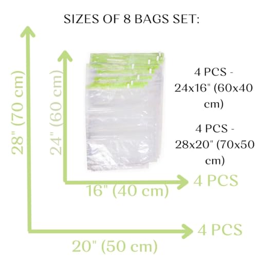 The Chestnut 8 Travel Space Saver Bags - No Vacuum or Pump - for Clothes - Reusable - Luggage Compression - Set of 4 L and 4 M Sacks - Transparent