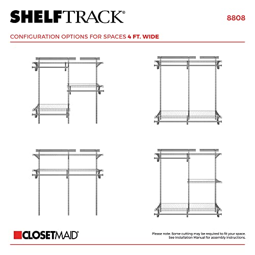 ClosetMaid ShelfTrack Wire Closet Organizer System, Adjustable from 4 to 6 Ft., with Shelves, Clothes Rods, Hardware, Durable Steel, Satin Chrome - color: Satin Chrome, size: 4 ft to 6 ft