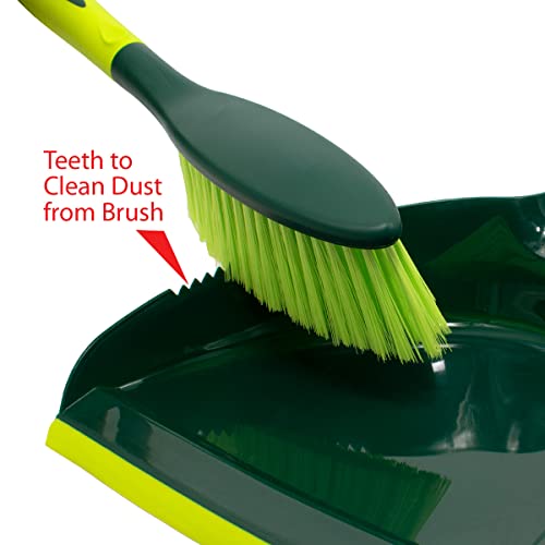 Pine-Sol Dustpan and Brush Set | Nesting Snap-On Design | Portable, Compact Dust Pan and Hand Broom for Cleaning with Rubber Grip Edge, Green