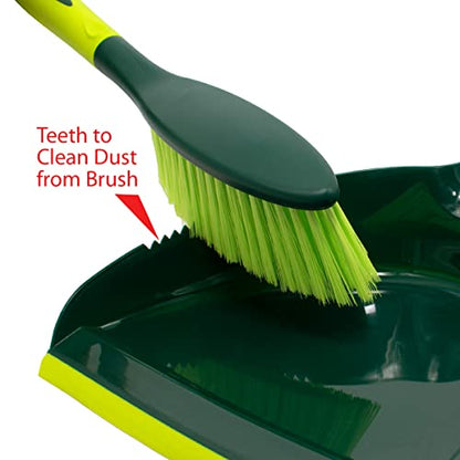 Pine-Sol Dustpan and Brush Set | Nesting Snap-On Design | Portable, Compact Dust Pan and Hand Broom for Cleaning with Rubber Grip Edge, Green