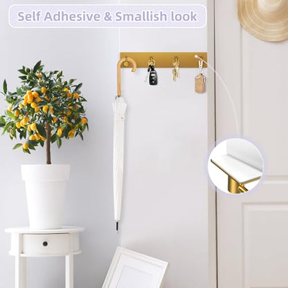 VIS'V Key Holder Wall Mount, Large Adhesive Key Hanger with 4 Hooks, Gold - color: Gold