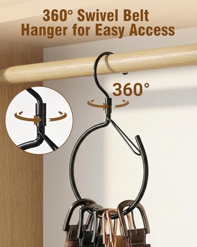 Supforce 2 Pack Belt Hanger, 360° Swivel Belt Organizer for Closet, Black