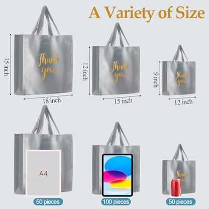 Teling 200 Pcs Thank You Shopping Bags with Handle,Silver Gray - color: Silver Gray