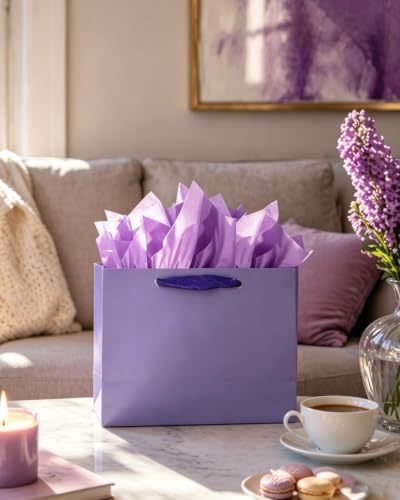 qiqee Gift Bags With Tissue Paper, Violet, Medium 9.6"x7.9"x4.3", 24PCS - color: Violet, size: 24 Count (Pack of 1)