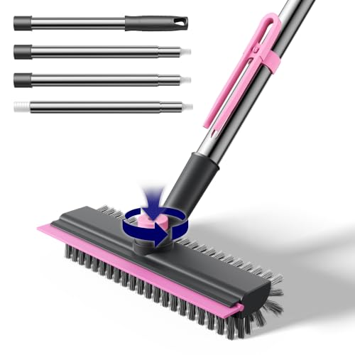 3 in 1 Adjustable Small Floor Scrub Brush with Long Handle Pink - color: Pink