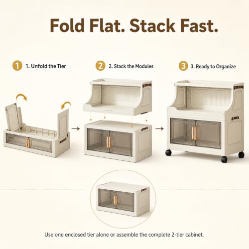 2 Tier Stackable Storage Bins with Lids & Wheels - color: Clear, size: 2 Tier