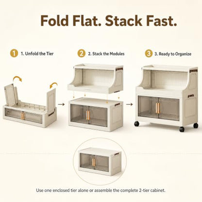 2 Tier Stackable Storage Bins with Lids & Wheels - color: Clear, size: 2 Tier