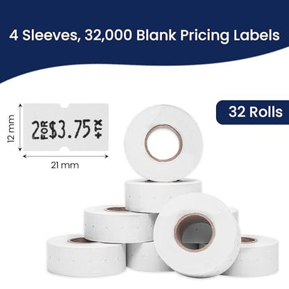 Perco 1-Line White Blank Price & Date Gun Labels – 32 Rolls, 32,000 Count - color: White, size: 4 Sleeves