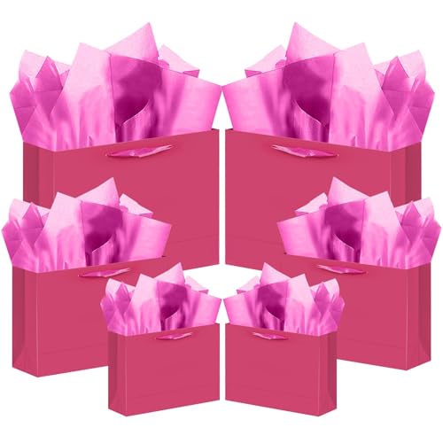 qiqee 24PCS Bright Pink Gift Bags with Tissue Paper - color: Bright Pink, size: Multi Wide/24pcs