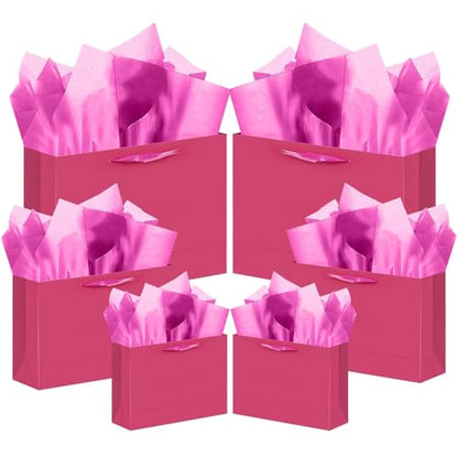 qiqee 24PCS Bright Pink Gift Bags with Tissue Paper - color: Bright Pink, size: Multi Wide/24pcs