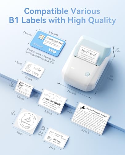 NIIMBOT B1 Label Maker, 2Inch Bluetooth Label Printer for Home, Light Blue - color: Light Blue, size: Printer+Tape