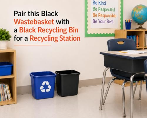 7 Gallon Black Wastebasket Under Desk Plastic Trash Can | 2 PACK - size: 7 Gallon