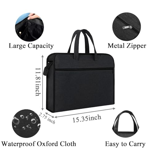 Zipper Document Pouch with Handle Portable Zipper File Bags for Carrying Paper Files Books File Document Bag - color: Black