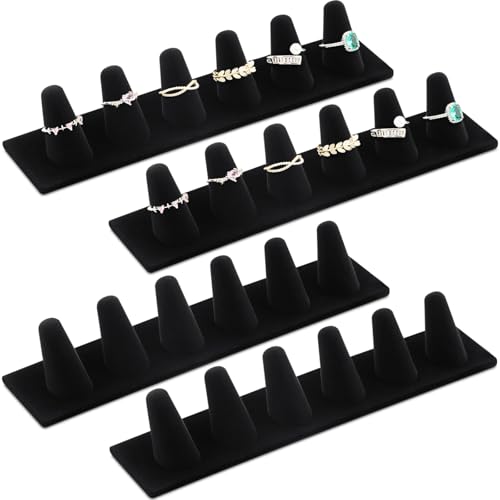 Geelin 4 Pcs Black Velvet Ring Display Stand 6 Finger Ring Holder Display