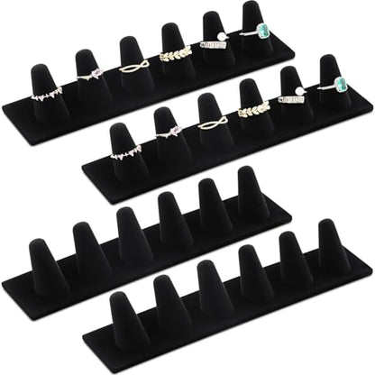 Geelin 4 Pcs Black Velvet Ring Display Stand 6 Finger Ring Holder Display