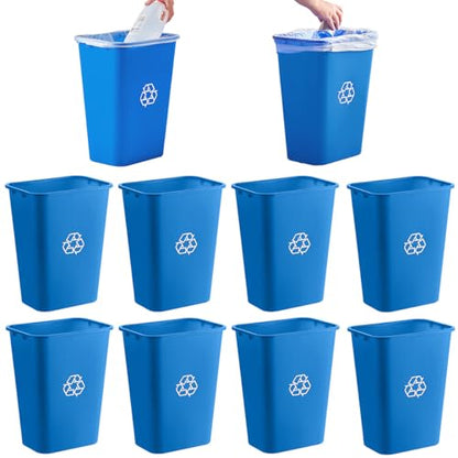 10 Pack, Recycle Wastebasket, 13 Qt. / 3 Gallon Rectangular Wastebasket/Trash Can Kit - Compact Recycling Bin, Slim Design for Business, Kitchen, Household, Workplace, and Dormitory - Blue