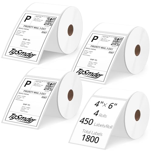 3-Proof 4"x6" Thermal Labels for ZP450/505, 4-Roll 450 PCS, 1" core - size: 4" x 6" - 4 Rolls ( 1800 labels ）