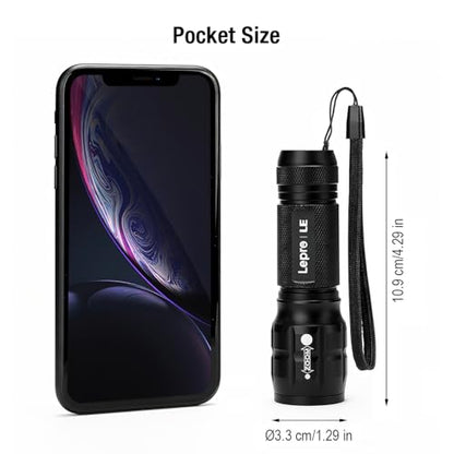 Lepro LED White Light Flashlight, High Lumens Waterproof Adjustable Focus - color: Black