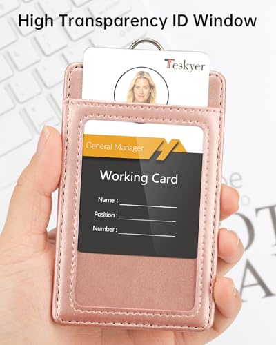 Teskyer Leather ID Badge Holder with Lanyard, Vertical Rose Gold - color: Rose Gold, size: Vertical