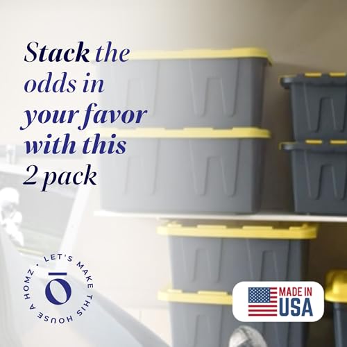 HOMZ Durabilt Plastic Storage Bins with Lids, 15 Gal, Black/Yellow, 2 Pack - color: Black Base/Yellow Lid, size: 15 Gallon (Pack of 2)