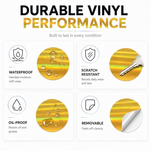 Round Holographic Gold Thermal Labels 2 Inch Vinyl Stickers 200 PCS - color: Holographic Gold, size: 2 × 2 Inch