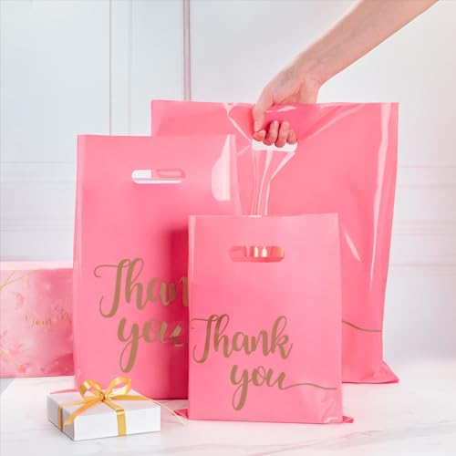 ZORRITA Thank You Bags for Small Business, 100 Pack, 12 x 15 Inch - color: Pink, style: 12 × 15 Inch