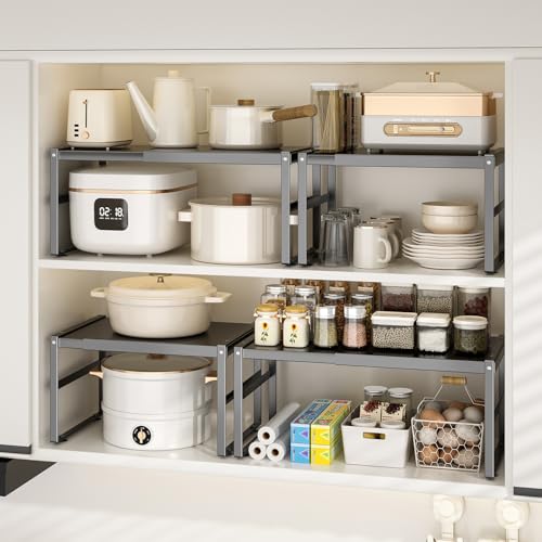 Expandable Kitchen Organizer Shelf, Cabinet Countertop Shelves - color: Black