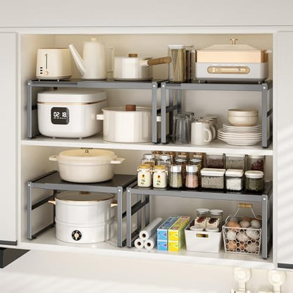 Expandable Kitchen Organizer Shelf, Cabinet Countertop Shelves - color: Black