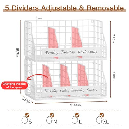 Egg Basket, Stackable Wall Mount Egg Holder Countertop with Weekday Labels - color: White, size: 2-Tier（with printed labels）